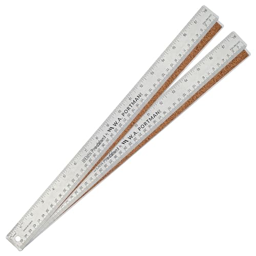 WA Portman Metal Ruler 18'', 2pc Corkback Stainless Steel Ruler Metric Edge - size: 18" 2 PACK