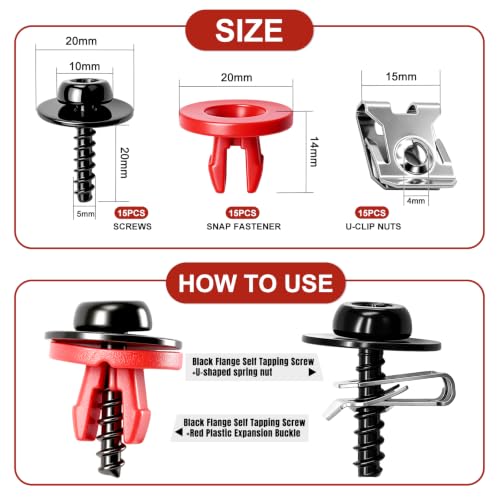 mxuteuk 15 Set Engine Splash Shield Skid Plate Screws Bolt Nut Clip Kits Compatible with Ford Escape 2013-2019,Focus 2012-2018,Fusion 2013-2018, Etc - color: Red/M4.8