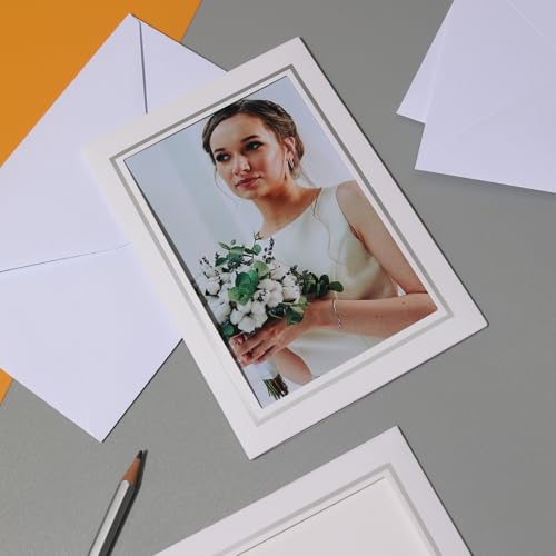 50 Sets Photo Frame Cards with Envelopes 4x6 Paper Picture Frames Bulk - color: White with Silver Lining, size: 4X6