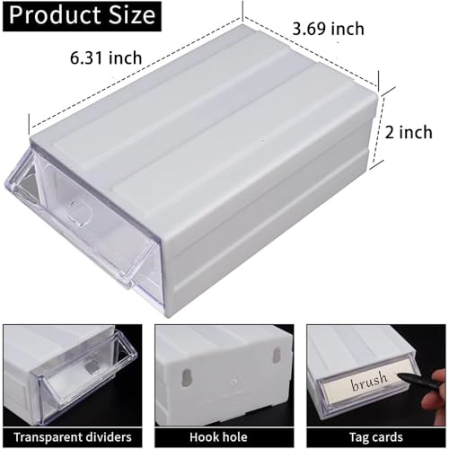 GERRIT Plastic Craft Organizers and Storage,Stackable Storage Drawers, Drawers Storage Closet with 30 pcs Clear Dividers&2 Pen &45pcs Tag Card,Small Parts Organizer (15 pcs-White)