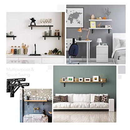 Ravinte Matte Black Folding Shelf Brackets, 14 Inch, 2 Pack - size: 14 Inch