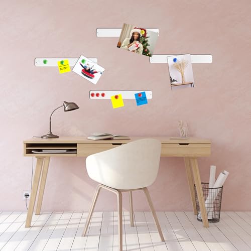 Outus 6 Pcs Magnetic Bulletin Board Strip 15" x 2" with 48 Magnets, White - color: White