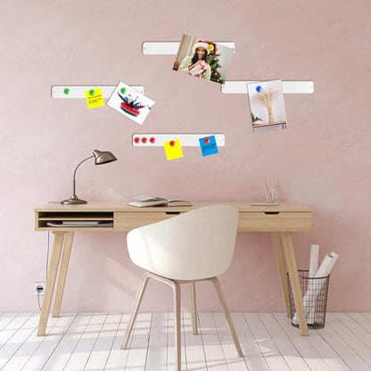 Outus 6 Pcs Magnetic Bulletin Board Strip 15" x 2" with 48 Magnets, White - color: White