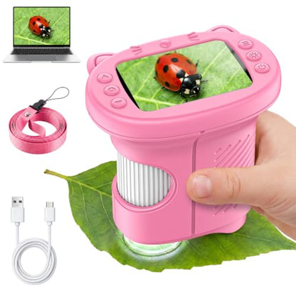 Alotwan Kids Microscope Handheld Digital 1000X, Miniscope for Girls Age 3-8 - color: Pink