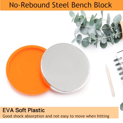Steel Bench Block and Metal Stamping Hammer Kit, No-Rebound Metal Bench Block, Jewelry Stamping Hammer, Jewelry Metal Stamping Tools for Jewelry Making & Metal Stamping - color: Orange, Round