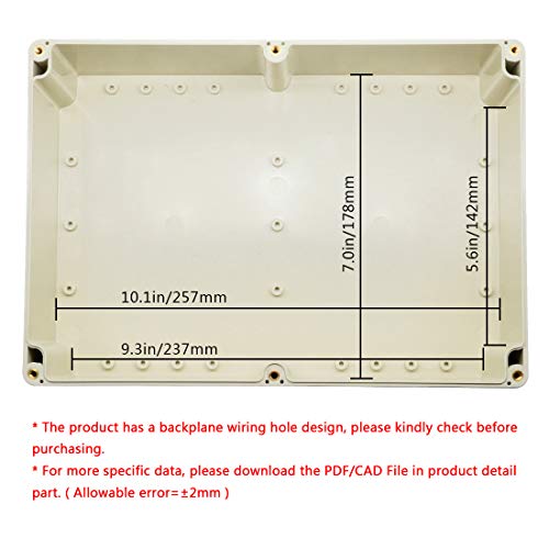 LeMotech Waterproof Dustproof IP65 ABS Plastic Junction Box Universal Electric Project Enclosure Pale Gray 10.4 x 7.2 x 3.7 inch (263 x 182 x 95 mm) - size: 10.4"x 7.2"x 3.7"