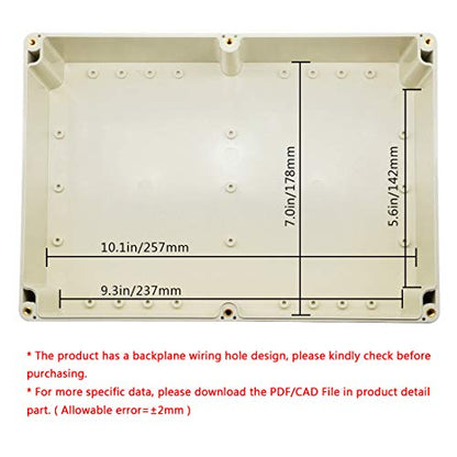 LeMotech Waterproof Dustproof IP65 ABS Plastic Junction Box Universal Electric Project Enclosure Pale Gray 10.4 x 7.2 x 3.7 inch (263 x 182 x 95 mm) - size: 10.4"x 7.2"x 3.7"