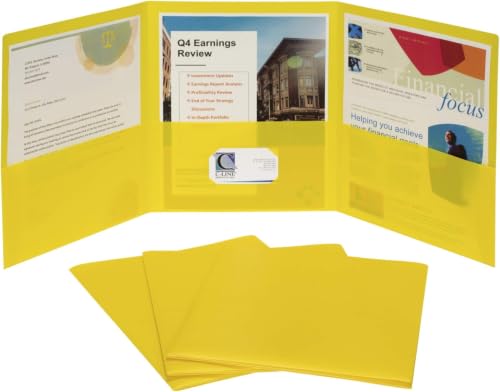 C-Line 3-Pocket Tri-Fold Heavyweight Poly Portfolio, Yellow (33946-24) 24 Count (Pack of 6) - color: Yellow, size: 24 Count (Pack of 6)