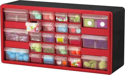 Akro-Mils 10126, 26 Drawer Plastic Parts Storage Hardware and Craft Cabinet, 20-Inch W x 6-Inch D x 10-Inch H, Red - color: Red, size: 26 Drawer, style: 1 Pack