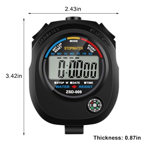 1 Pack Multi-Function Electronic Digital Sport Stopwatch Timer, Large Display with Date Time and Alarm Function, Suitable for Sports Coaches, Fitness Coaches, and Referees