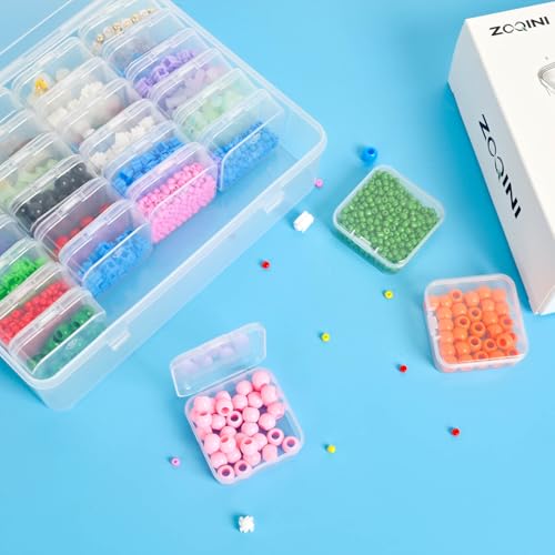 Bead Organizer Box, 28Pcs Small Clear Plastic Storage Containers, 1 Large Craft Organizer Box, 1 Sheet Label, Mini Parts Storage Solution for Beading Jewelry Making Diamond Arts Screws Seeds - size: 1 Pack - 28 Pcs (2.16" x 2.16" x 0.78")
