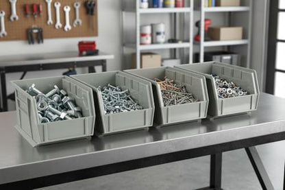 9.5" x 6" x 5" (12 Pack) Plastic Stackable Storage Bin, Gray/Brown - color: Gray/Brown, size: 12 Pack