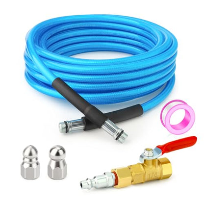 GASHER 23feet Home Dryer Vent Duct Cleaning Kit, 2 Jetter Nozzle, 1/4" NPT Ball Valve, 1/4" NPT Air Plug, 1/4"NPT Reducer Adapter - size: 23feet