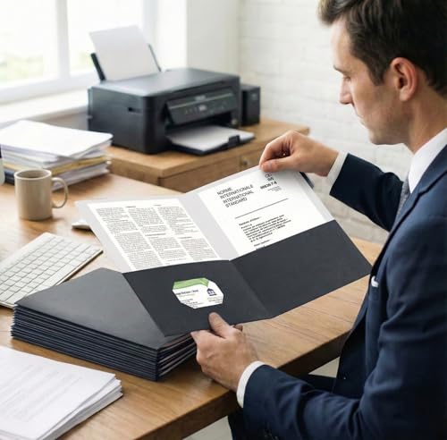 Zzrywuty 50 Packs Two Pocket File Folders with Business Card Slot,Letter Size,Holds 100 Sheets for School,Office,Business,Black - color: Black-50pcs