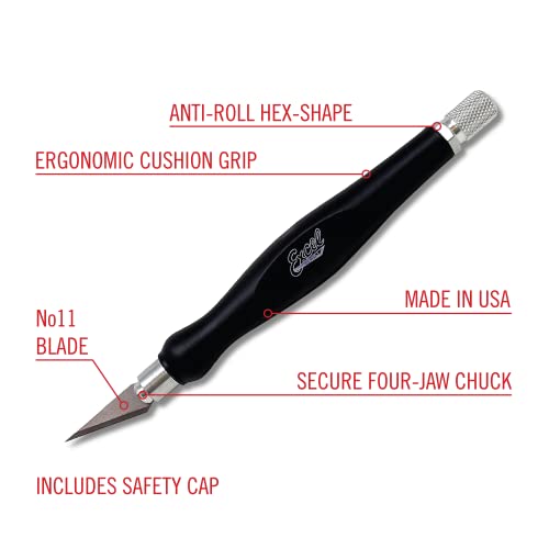 Excel Blades #11 Blade Fit Grip Craft Knife, Rubber Grip, Black - color: Black
