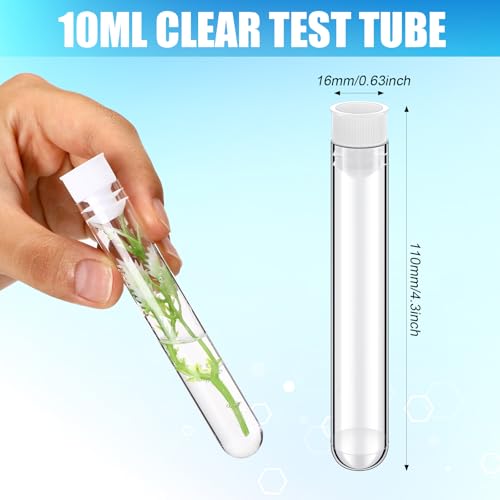 Flutesan 200 Pcs Clear Plastic Test Tubes,16 x 100 mm(10 ml),Multicolor - color: Multicolor