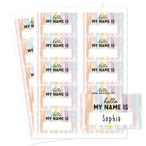 Andaz Press Desk Name Tags for Classroom, 20 Pack Waterproof Vinyl Student Name Labels 3.5 x 2 in, Write-On Cubby & Bin Labels, Watercolor Pastel Rainbow Back to School Name Plates - color: Watercolor Pastel Rainbow
