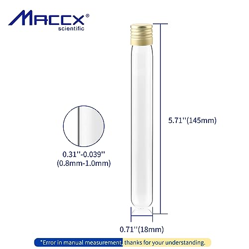 Glass Test Tubes with Aluminium caps, 4004-0605, Round Bottom, Made of Neutral Borosilicate Glass, Size 18x145mm, Set of 50. TTG025-050 - style: 50pcs of Vol.25ml, with caps