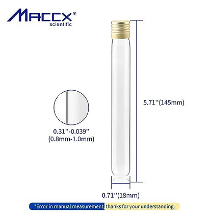 Glass Test Tubes with Aluminium caps, 4004-0605, Round Bottom, Made of Neutral Borosilicate Glass, Size 18x145mm, Set of 50. TTG025-050 - style: 50pcs of Vol.25ml, with caps