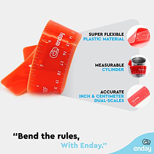 Flexible Ruler Red, 12 in (30 cm) Soft Plastic Shatter Resistant Straight Edge Ruler, Bendable Kids & Adults Ruler w/Inches & Metrics Also Available in Pink, Purple, Blue, Grey, Green, 1 Pc –By Enday - color: Red