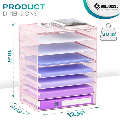 8 Tier Paper Letter Tray Organizer with Handles for Desk (Pink) - color: Pink