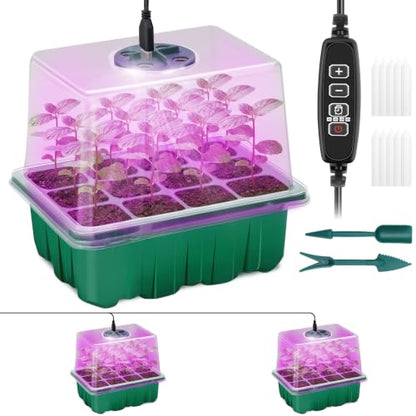 Seed Starter Trays with Grow Light Kit, 2 Pack Plant Greenhouse Propagator - size: 2-Pack (Green)