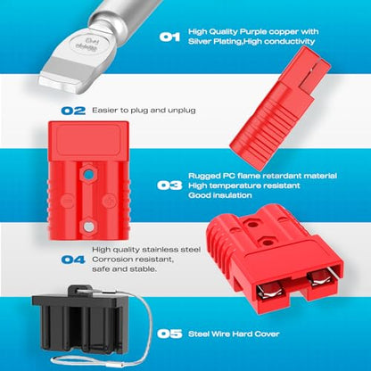 Anderson Connector, 175AMP 1/0AWG Battery Quick Connect w/Hard Cover 12V-36V Anderson Plug Winch Wiring Kit for Cable RV Truck Winch (2pcs)-RED - size: Red-2pcs