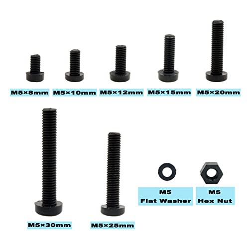Metric M5 Nylon Phillips Pan Head Screws Nuts Flat Washers Assortment Kit (Black-M5) - color: Black-M5