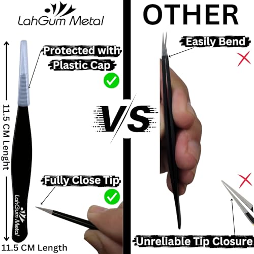 Super Sharp Pointed Tweezers - Precision Fine Point Tip Ingrown Hair Remover - Stainless Steel Facial Hair Remover - Black Color