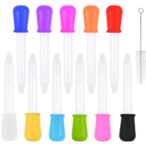 11 Colors Liquid Droppers, 5ml Clear Plastic & Silicone Pipettes