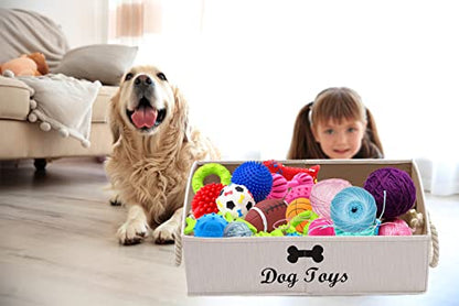 Geyecete Large Dog Toys Storage Bins-Foldable Fabric Trapezoid Organizer Boxes with Weave Rope Handle,Collapsible Basket for Shelves,Dog Apparel(Beige-Dog) - color: Beige