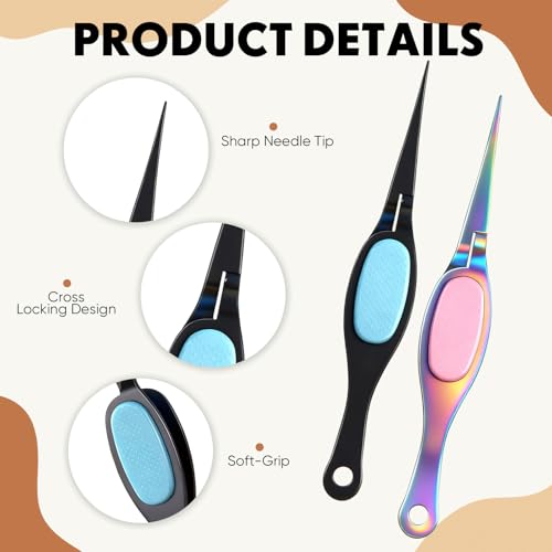 Mudder 3 Pcs Reverse Tweezers for Crafts Self Locking Curved,Straight Tip - style: Straight Tip