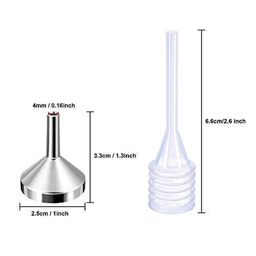 TecUnite 10 Pack Small Metal Funnels with 2 Pack Pipette, Silver