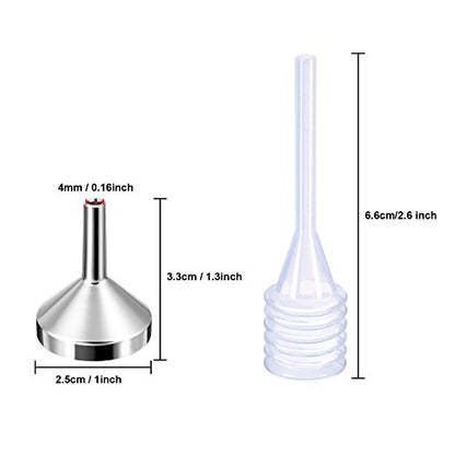 TecUnite 10 Pack Small Metal Funnels with 2 Pack Pipette, Silver