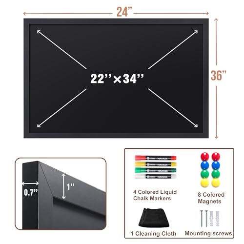 SELEAD Magnetic Chalkboard Words Sign - 24" x 36", Black Wood Frame - color: All Black, size: 36"W x 24"H