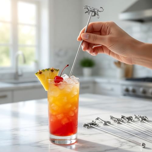 Homestia 6 Pcs 7.5'' Metal Stir Sticks, Cocktail Stirrers, w/Animal Decor - color: Animal Series