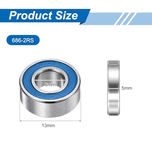 uxcell 8 Pcs 686-2RS Micro Bearings, 6x13x5mm Chrome Steel, ABEC7 - size: 686-2RS