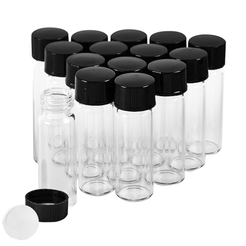 15 PCS 2 Dram Glass Vials, Small Liquid Sample Vial,17x60mm 8ml Borosilicate Glass Empty Vials with Caps, Leak-Proof Vial,15-425 Black Screw Caps with PE Liner - size: 8ML（17x60mm）