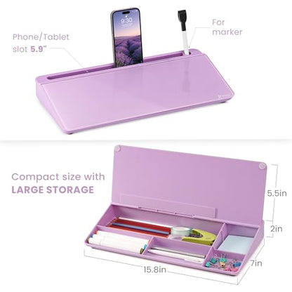 Varhomax Glass Desk Whiteboard with Storage - color: Purple