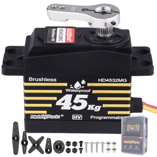HobbyPark 45kg Servo High Torque Waterproof RC Steering Servo Metal Gear Digital Servo Stainless Steel Gears for 1/7 1/8 1/10 RC Crawler Car Truck Buggy Powerful & Fast (Brushless Motor)