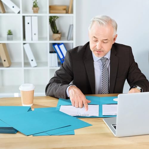 Harloon 75 Pack Lake Blue Two Pocket Paper Folders Bulk, Letter Size - color: Lake Blue