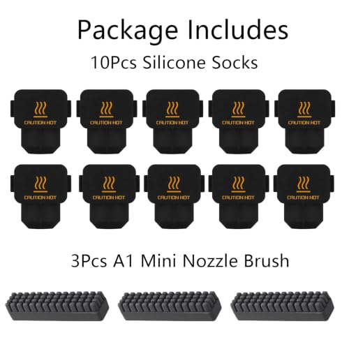 Hotend Care Kit:10Pcs Silicone Sock & 3Pcs Brush for Bambu Lab A1 mini - size: For A1 Mini