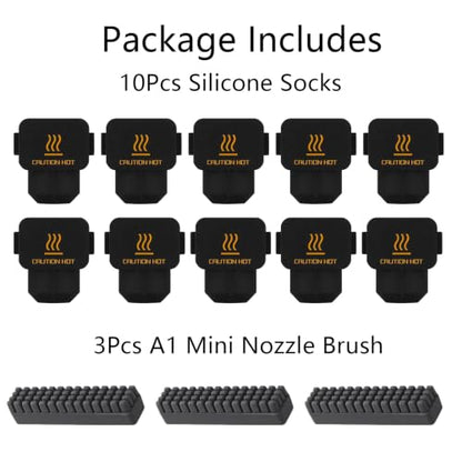 Hotend Care Kit:10Pcs Silicone Sock & 3Pcs Brush for Bambu Lab A1 mini - size: For A1 Mini