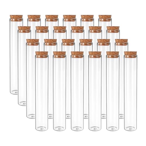 PATIKIL 90ml Test Tubes, 24pcs 6.69x1.18 Glass Clear Flat Bottom Test Tube Containers with Cork Stopper for Bead Party Candy Bath Salt Storage Scientific Experiment Plant Propagation - size: 90ml