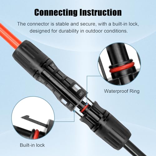 8 AWG Solar Extension Cable 30FT Black + 30FT Red, 8 Gauge Solar Panel Wire Male to Female Tinned Copper Wire for Solar Panel, Automotive, RV, Boat, Outdoors - size: 8AWG 30FT