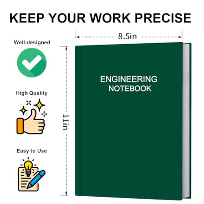 Engineering Notebook/Engineer Graph Paper Notebook - (.25" Grid Format), Lab Notebook Quad Ruled Book with Grid Pages: Table of Contents for Chemistry, Physics, Biology, 8" x 10", Green - color: Green