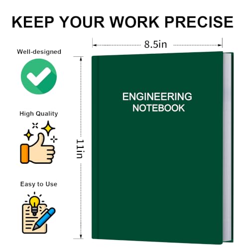 Engineering Notebook/Engineer Graph Paper Notebook - (.25" Grid Format), Lab Notebook Quad Ruled Book with Grid Pages: Table of Contents for Chemistry, Physics, Biology, 8" x 10", Green - color: Green