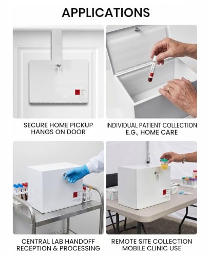 Medical Specimen Box with Lock, Medium 14 x 7.5 x 10.25in, Durable Collection Box, Secure Handling & Storage, White Heavy-Duty Metal Drop Box for Medical Lab, Office - size: Medium
