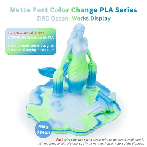 ZIRO Matte PLA Filament, 1.75mm 1kg Materal, Fit Most FDM Printer, Ocean - color: Ocean(matte)