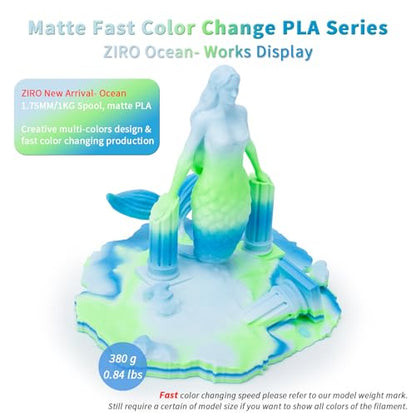 ZIRO Matte PLA Filament, 1.75mm 1kg Materal, Fit Most FDM Printer, Ocean - color: Ocean(matte)